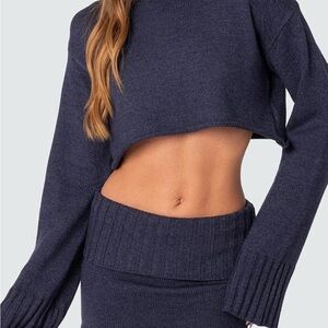 Edikted Navy Skirt Set | Gino Cropped Sweater and Foldover Skirt | NWT | Size S